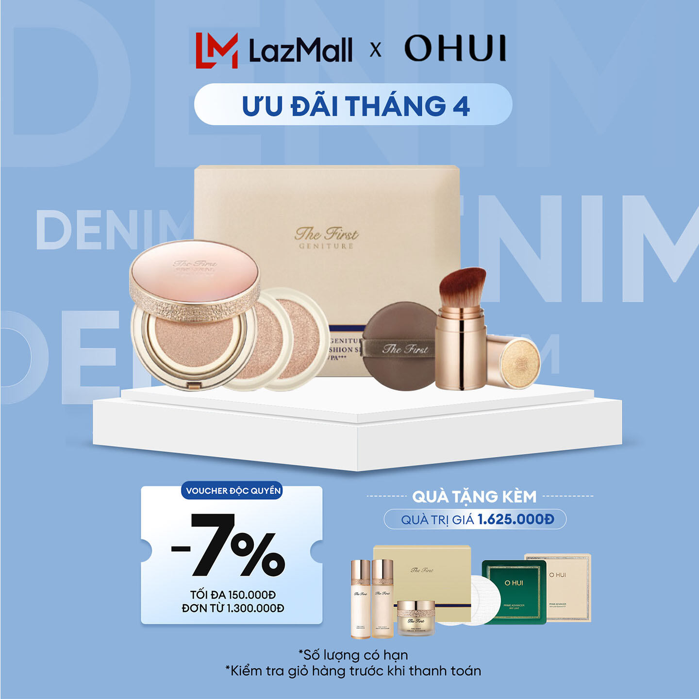 Bộ phấn nước tinh chất vàng 24k OHUI The First Ampoule Cover Cushion SPF50+ PA+++ (Màu 01 Sắc da sáng)