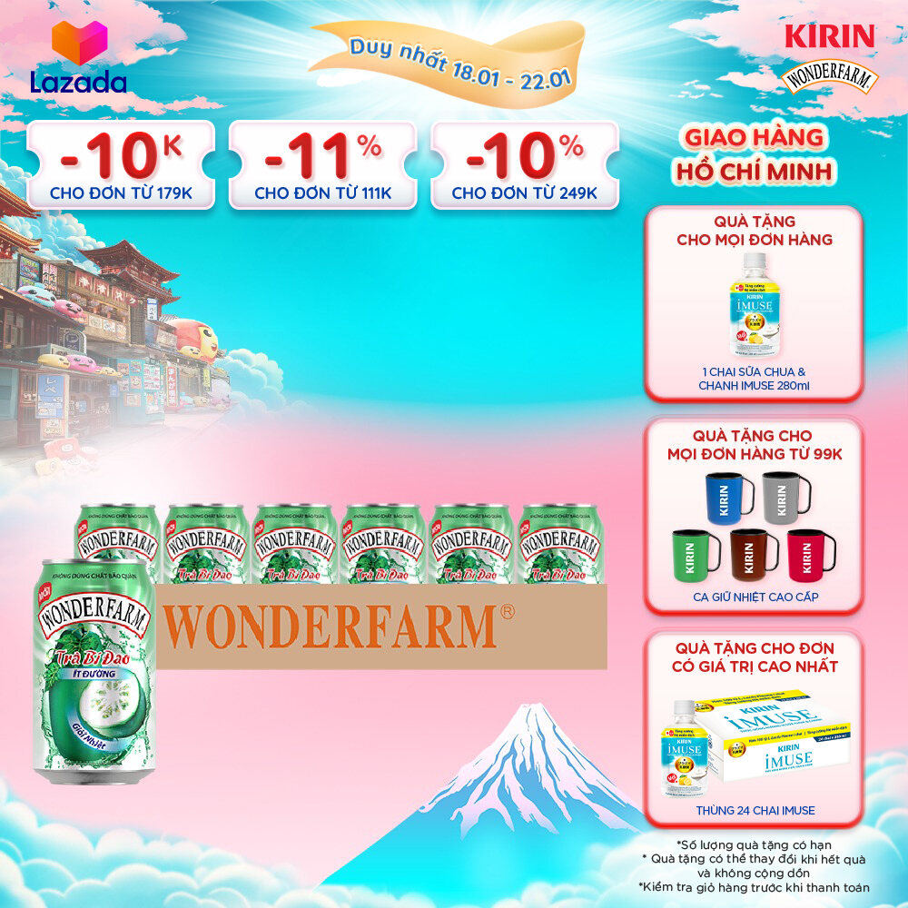 [Duy nhất 18.01 - 22.01]  [Giao hàng Hồ Chí Minh] 1 Thùng - Trà Bí Đao WONDERFARM Ít Đường 310ml