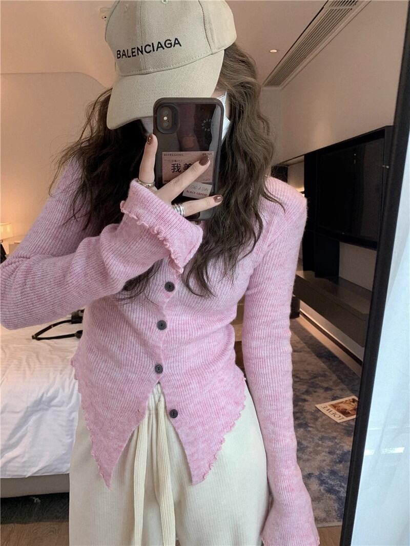 Áo Len Cardigan Dệt Kim Tay Loe Viền Bèo Cảm Giác Thiết Kế Áo Mặc Trong Áo Khoác Hot Girl Gợi Cảm Mẫu Mới Cho Nữ Áo Mỏng