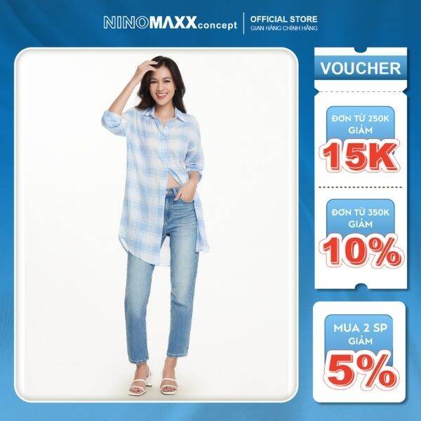 Ninomaxx áo sơ mi khoác nữ linen cotton tay dài phom rộng 1901016