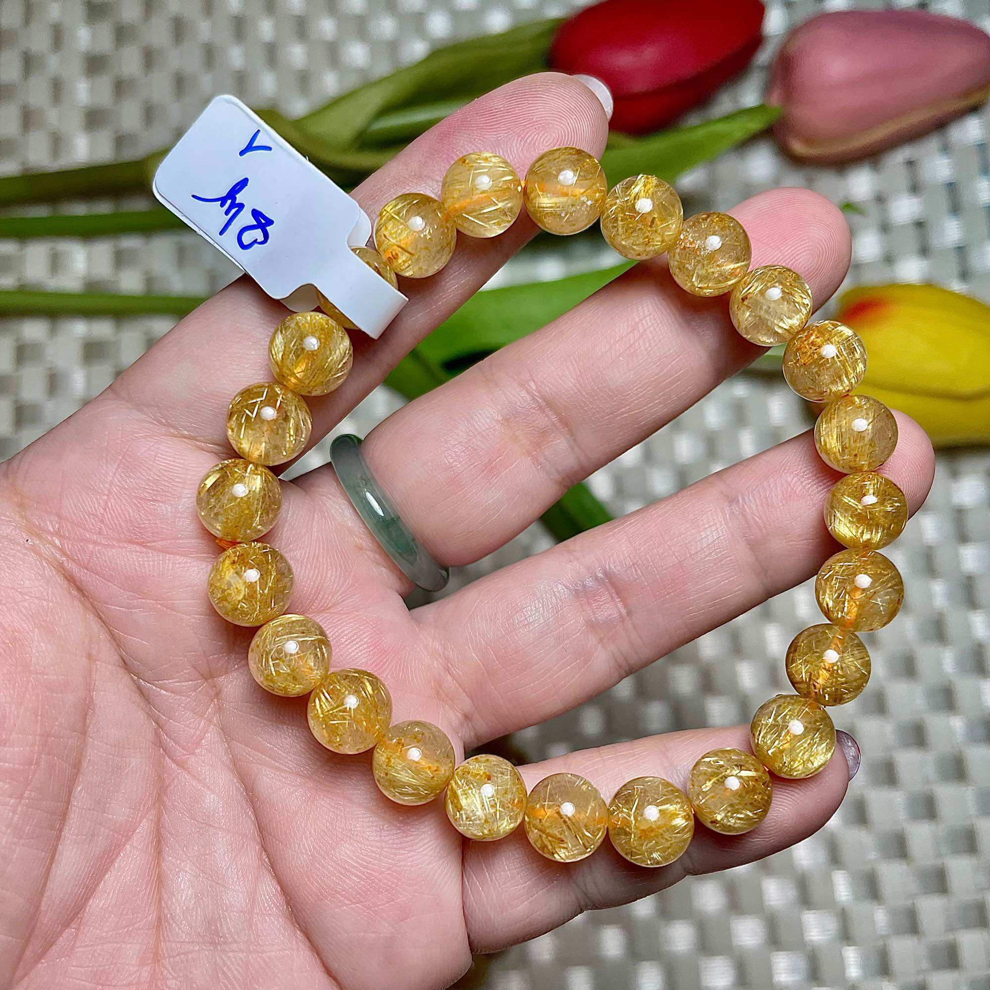 Vòng tay thạch anh tóc vàng cao cấp nhiều tóc, ánh kim mạnh