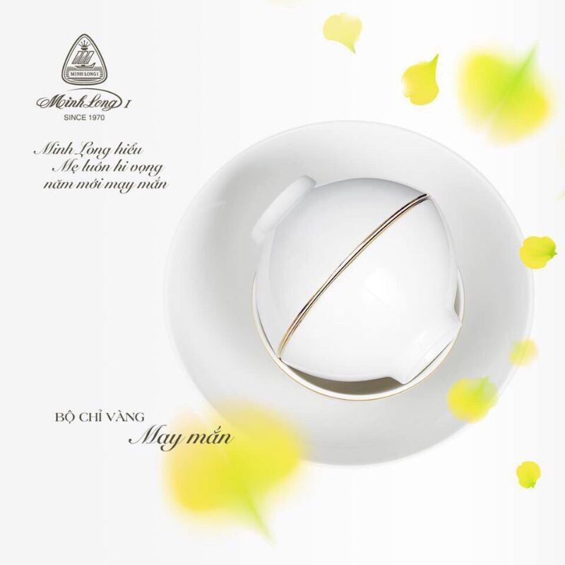 Bộ 10 chén cơm minh long 11.5 cm Daisy IFP Chỉ Vàng