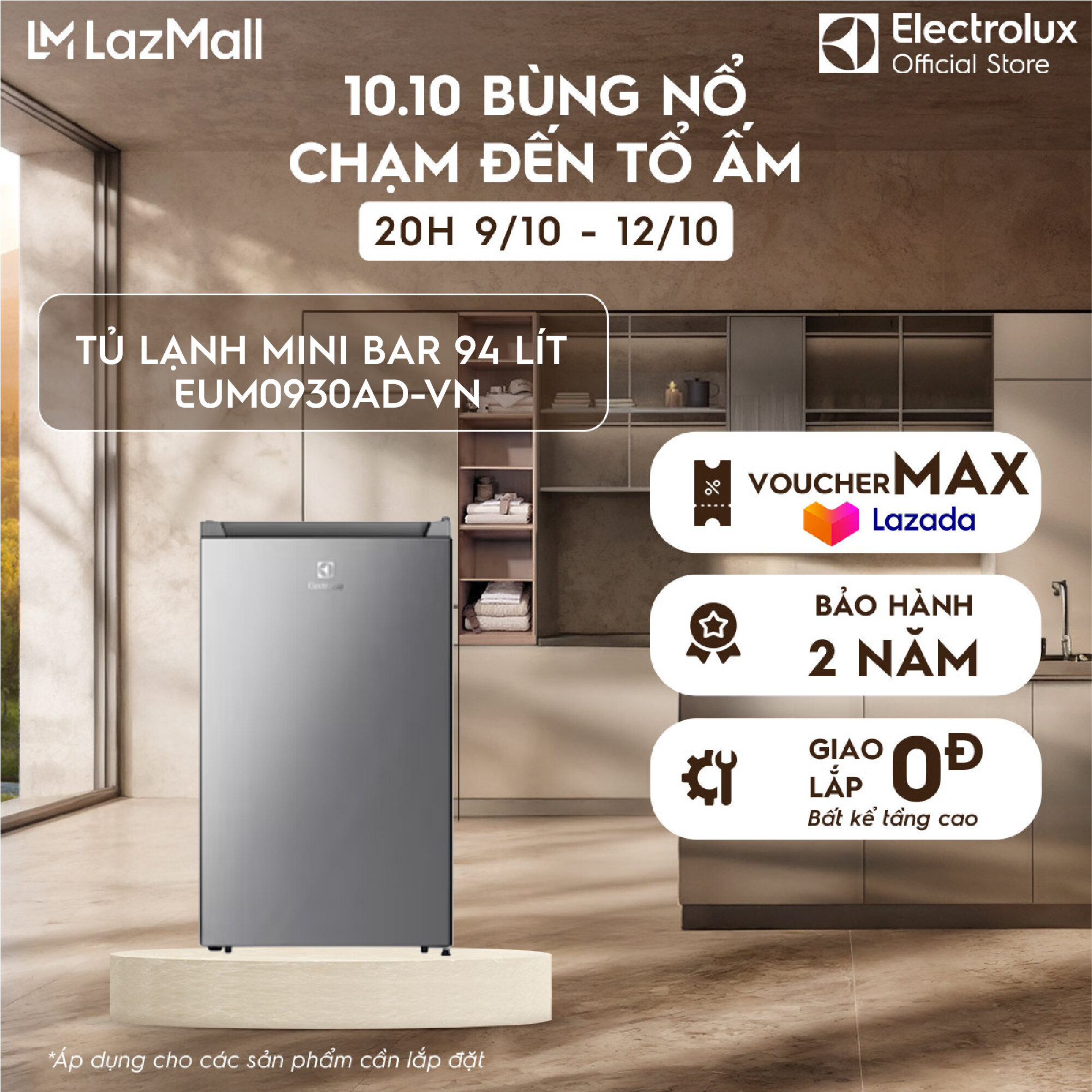 Tủ lạnh mini Electrolux UltimateTaste 300 94 lít - EUM0930AD-VN - Nhỏ gọn, làm lạnh trực tiếp, ngăn đá riêng biệt