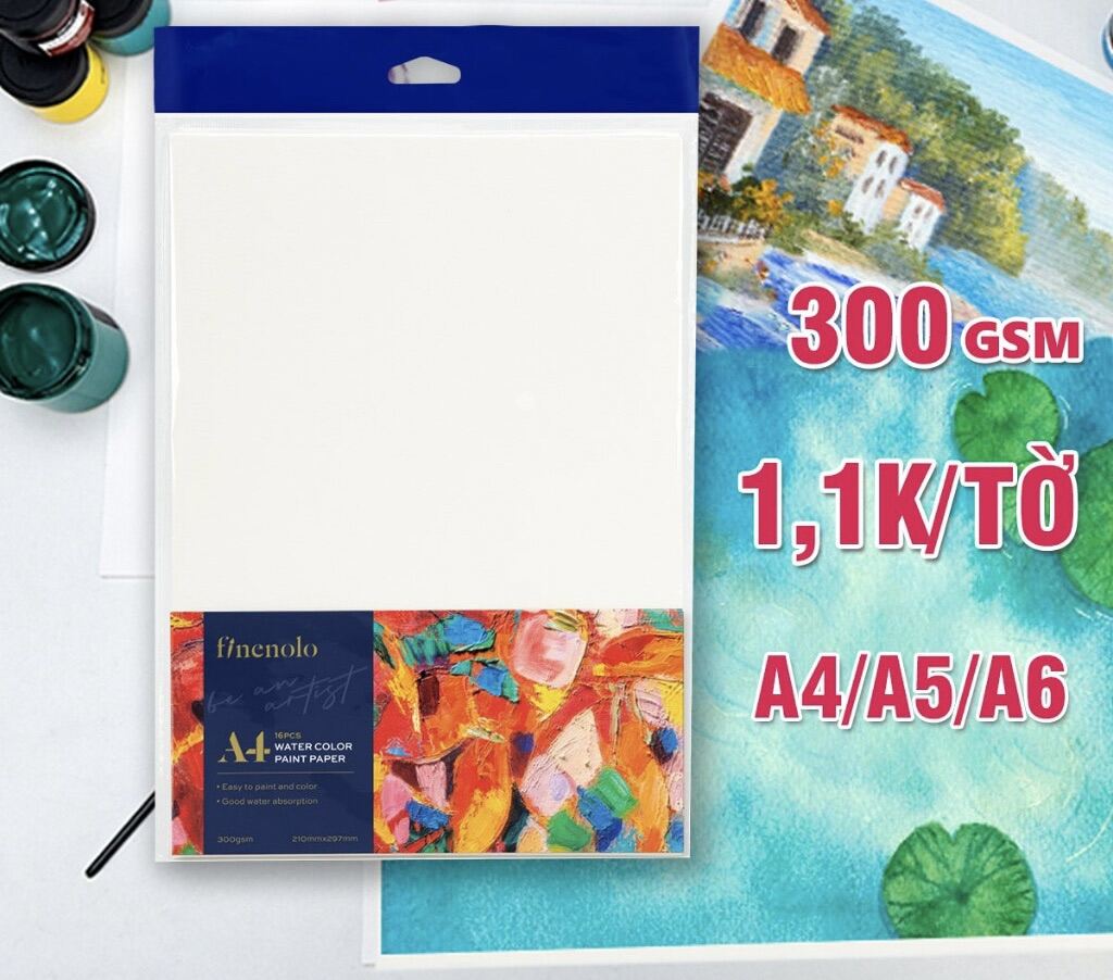 Kee-artCombo 16 Tờ Giấy Vẽ Màu Nước Acrylic Deli Size A4 A5 A6 Định lượng