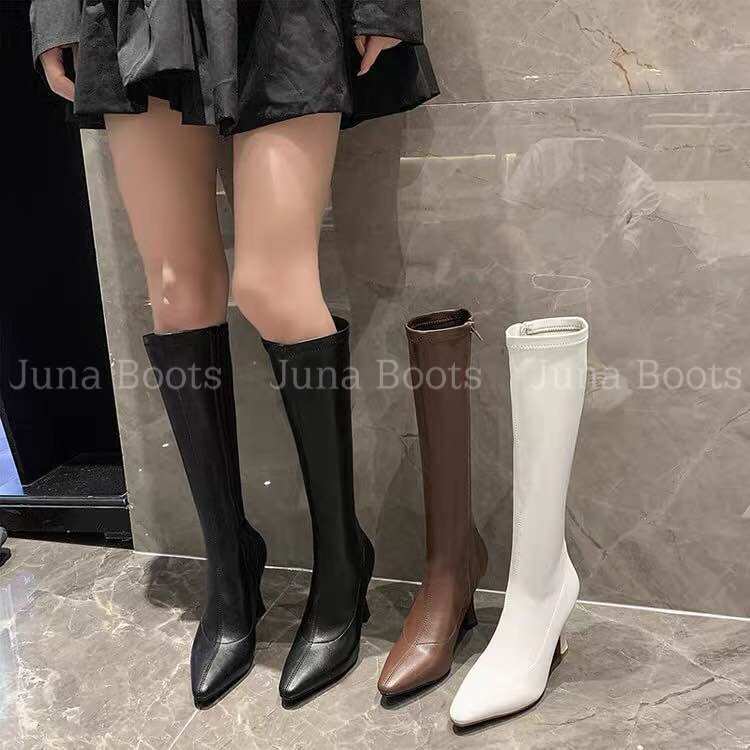 Bốt đùi da mềm mũi nhọn gót nhọn sang chảnh - Giày boots nữ ôm chân hàng quảng châu cao cấp