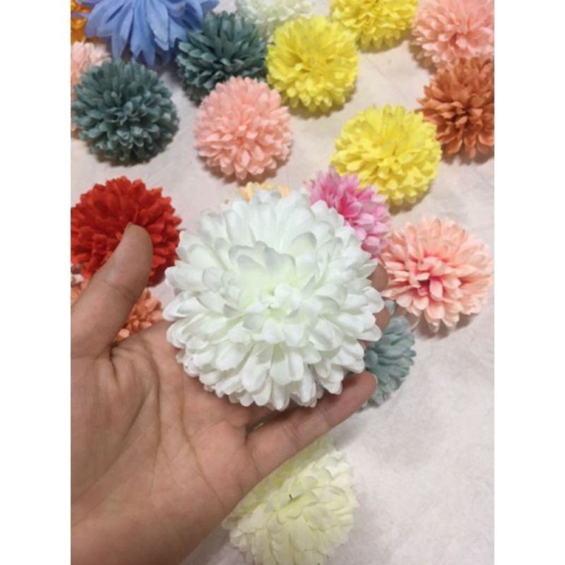 Đầu bông cúc xù_cúc bing bong 7cm_hoa giả, hoa lụa