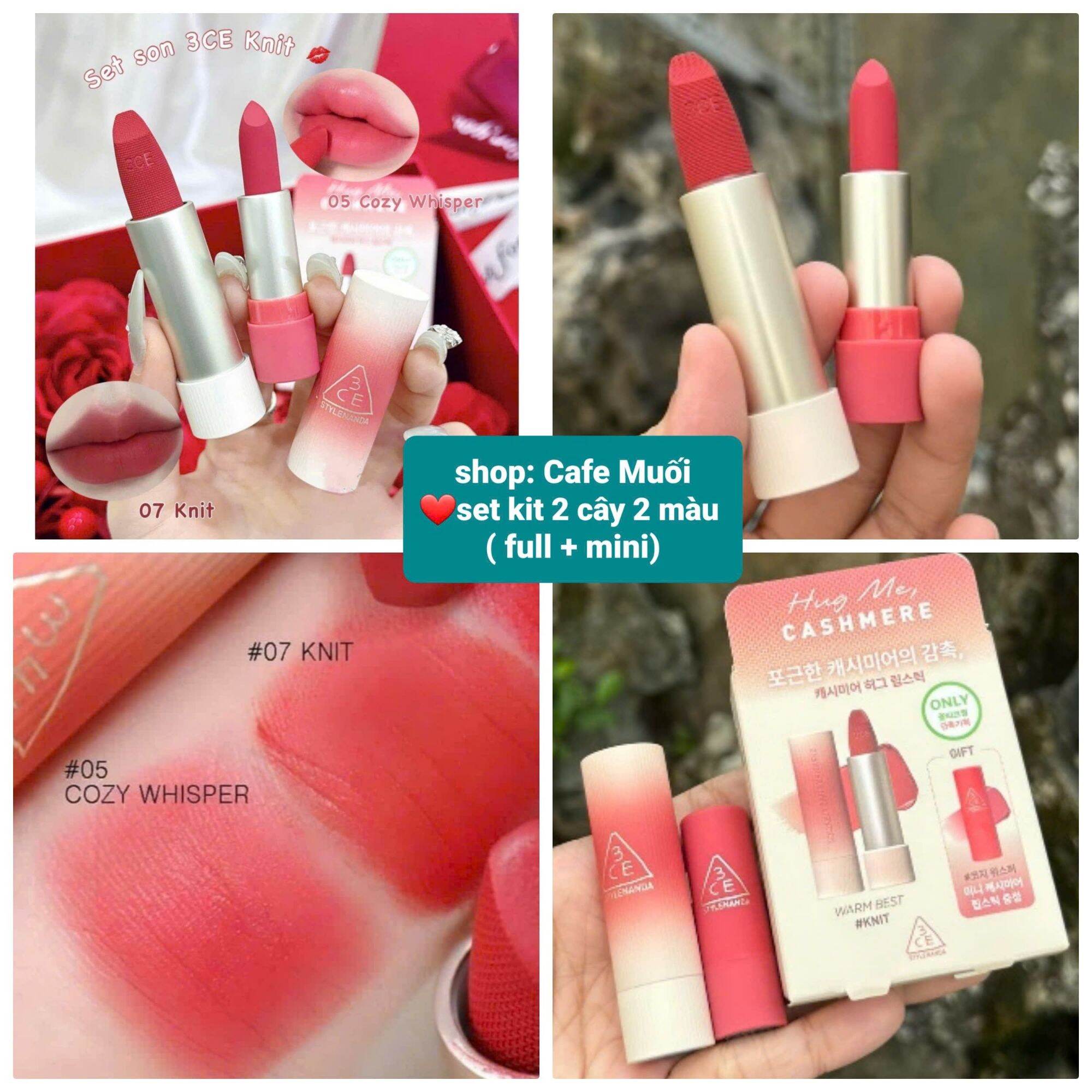 SET SON THỎI 3CE Knit Cashmere màu 07 ( fullsize 07 + mini 05 )