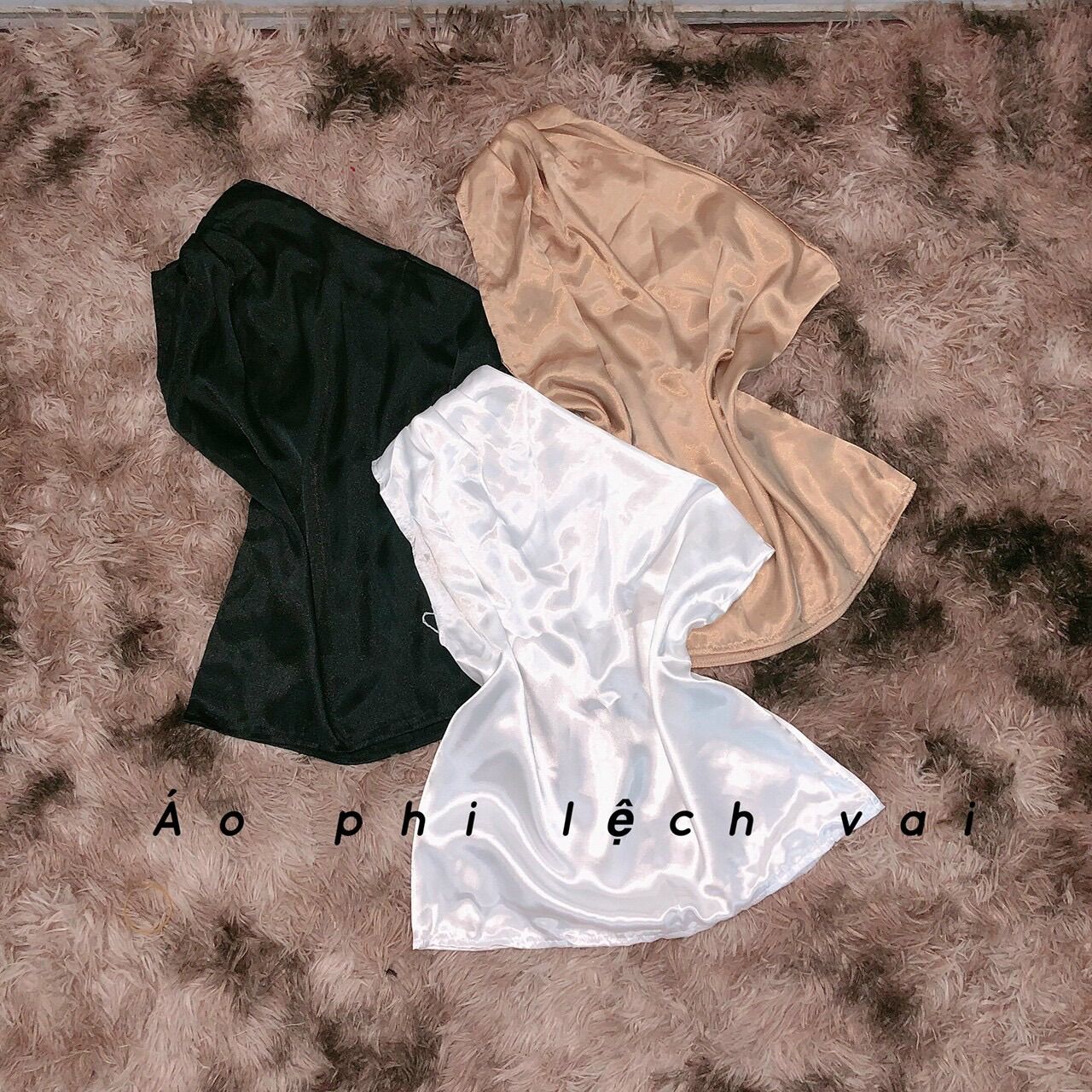 Áo lệch vai phi lụa sang chảnh