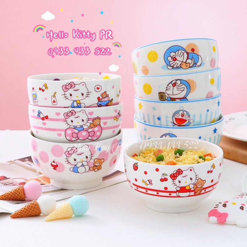 Chén muỗng sứ Hello Kitty - Doremon Doraemon