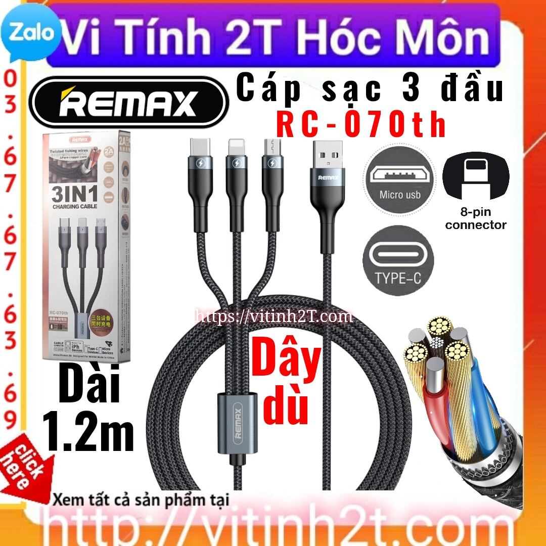 Cáp sạc 3 đầu remax rc-070th