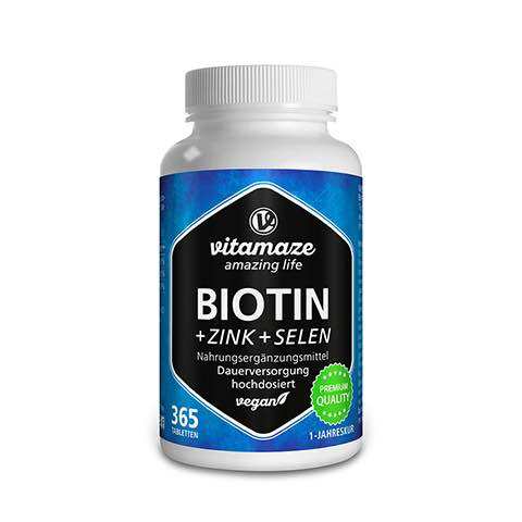 Biotin Vitamaze 10mg Hochdosiert + Zink + Selen Viên uống da tóc móng  - 365Viên