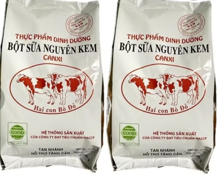 SỮA BỘT NGUYÊN KEM CANXI 2 CON BÒ ĐỎ TÚI 500G