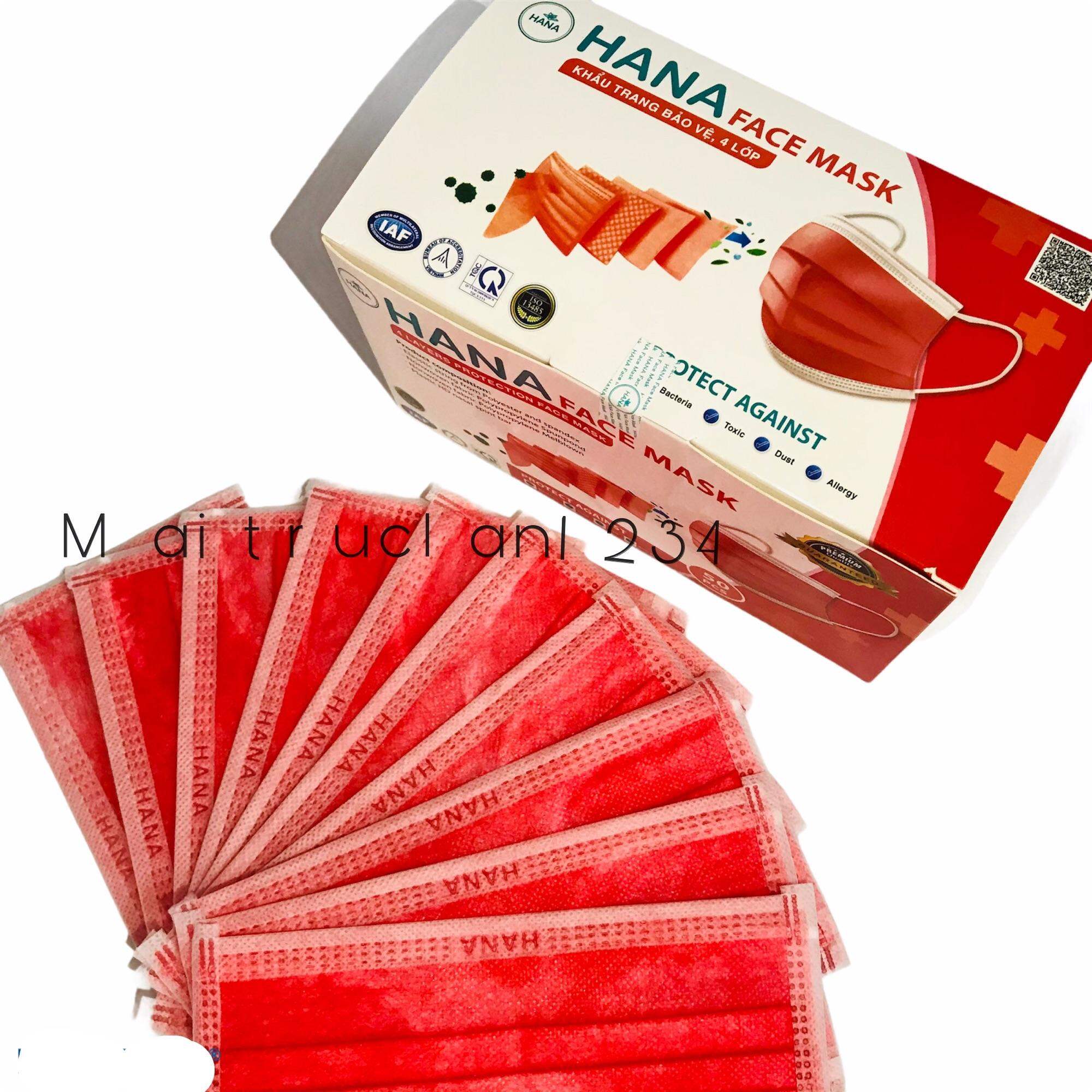 Khẩu trang y tế màu ĐỎ Hana hộp 50 cái 4 lớp