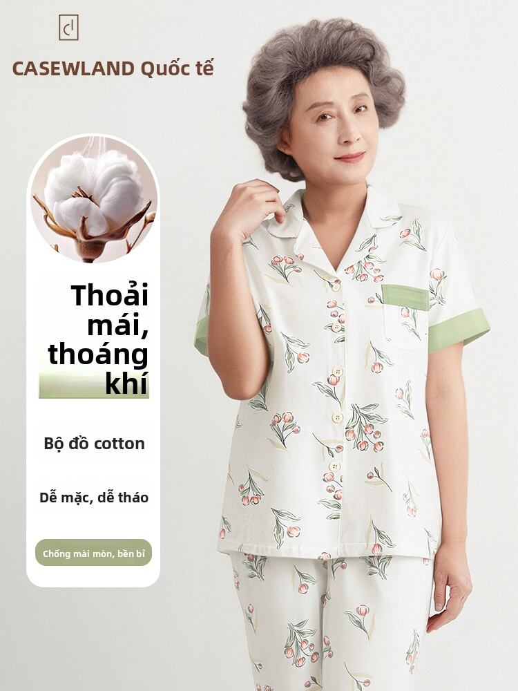 CASENLAND | Summer Cotton Sleepwear Set for Elderly Women with Turn-down Collar and Buttons - Thương hiệu CASENLAND Giá 697,000 Đồng*Miễn phí vận chuyển