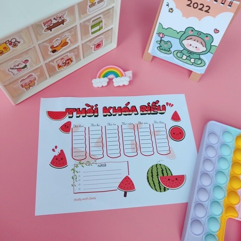 Set 3 tờ thời khoá biểu dễ thương