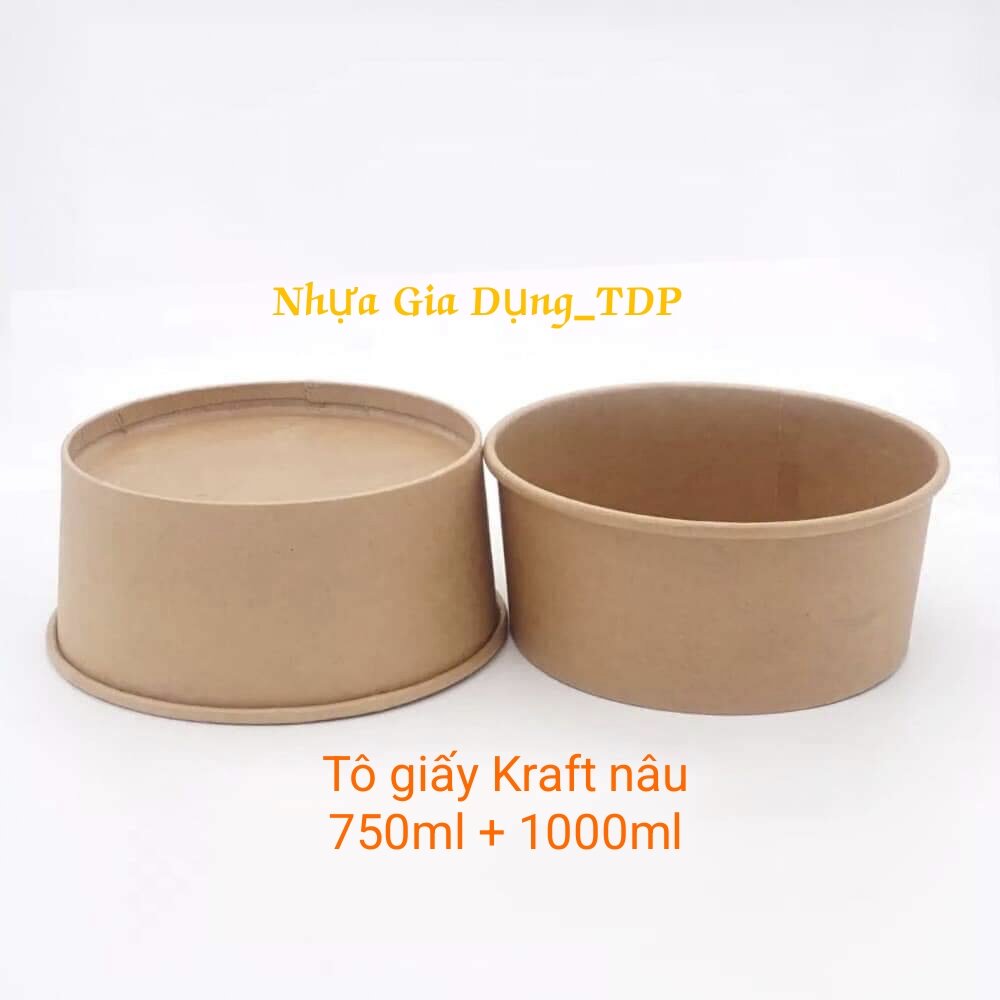 Lốc 50 tô giấy kraft 750ml và 1000ml kèm nắp pet nắp pp
