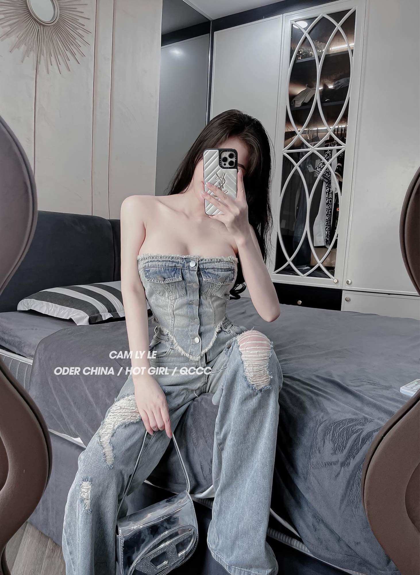 Áo kiểu nữ quây jeans vạt chéo kh