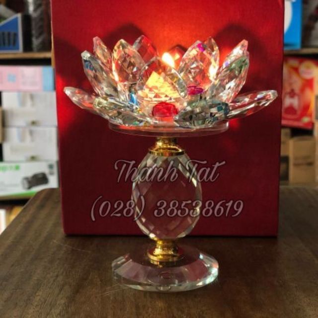 ✨ Đế nến hoa sen pha lê chân cao 16cm - ( 1 Cái )✨