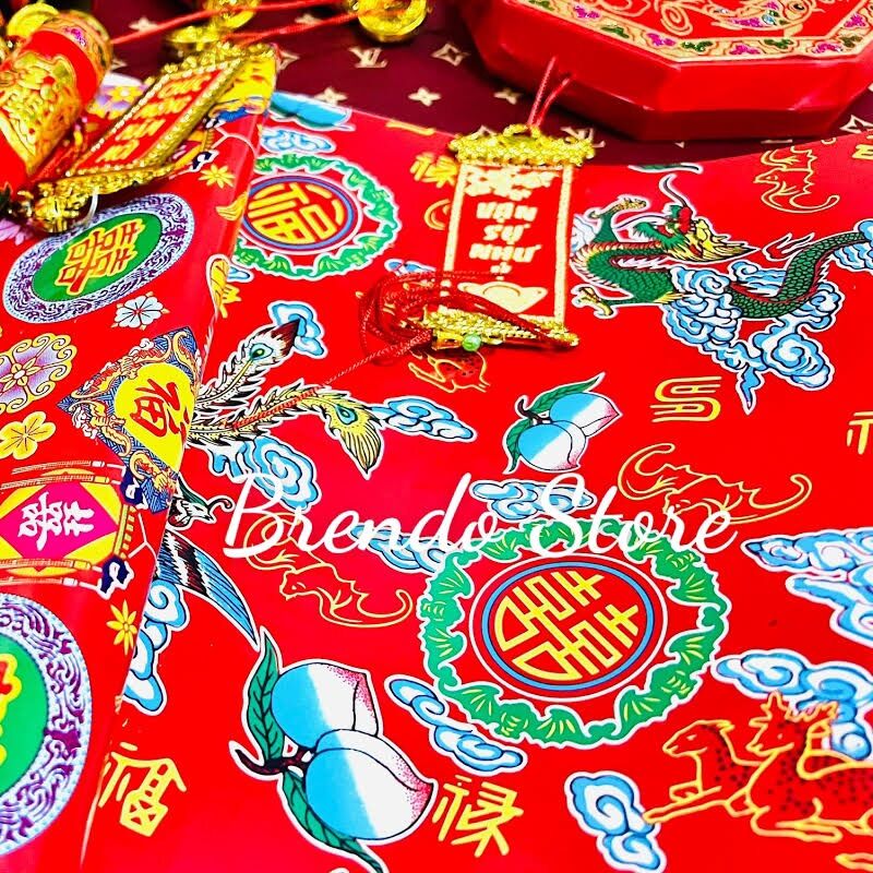 Giấy đỏ Rồng Phụng. Dán trang trí Tết. Dán chậu cây. Hoa ngày Tết