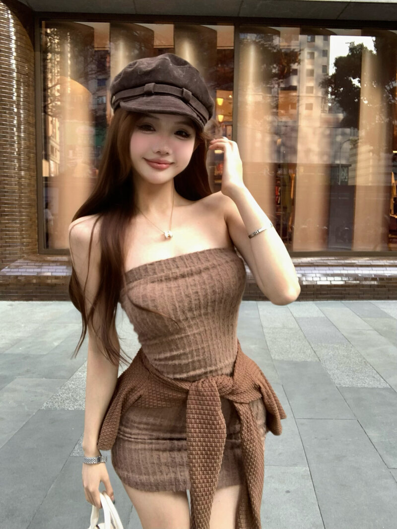 Váy Hở Lưng Không Tay Hở Lưng Mùa Hè Cho Nữ Váy Ngắn Bó Sát Eo Cao Váy Chữ a Cổ Tròn Tay Ngắn Chất L