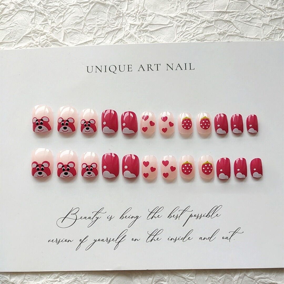 Bộ Nail 24 Móng Gấu Dâu Lotso Bear Hot Hit