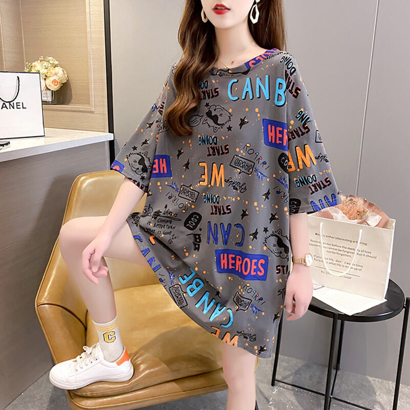 Áo Thun Cộc Tay Dáng Dài Vừa Nữ Mẫu Mới Mùa Hè 2021 Hàng Châu Âu Thương Hiệu Sành Điệu Siêu Hot Kiểu In Họa Tiết Chữ Cỡ Lớn Rộng Rãi CEC