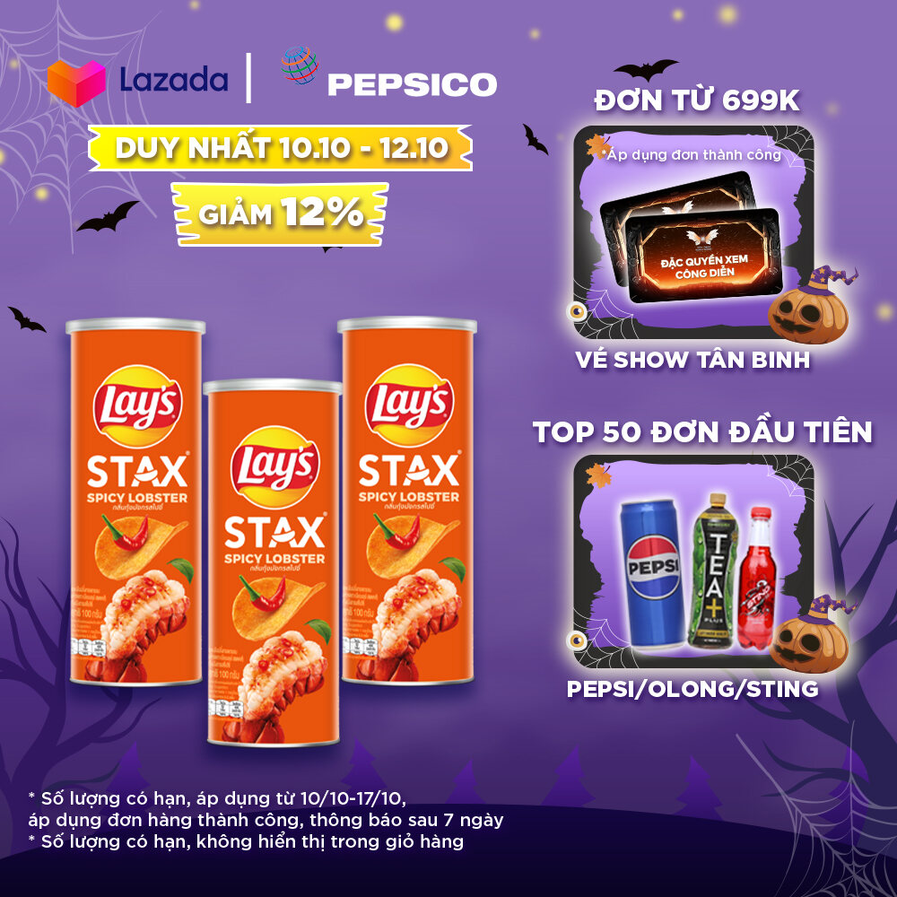  Combo 3 lon Snack Khoai Tây Miếng Lay's Stax Vị Tôm Hùm Nướng Ngũ Vị (3 x 100g/lon)