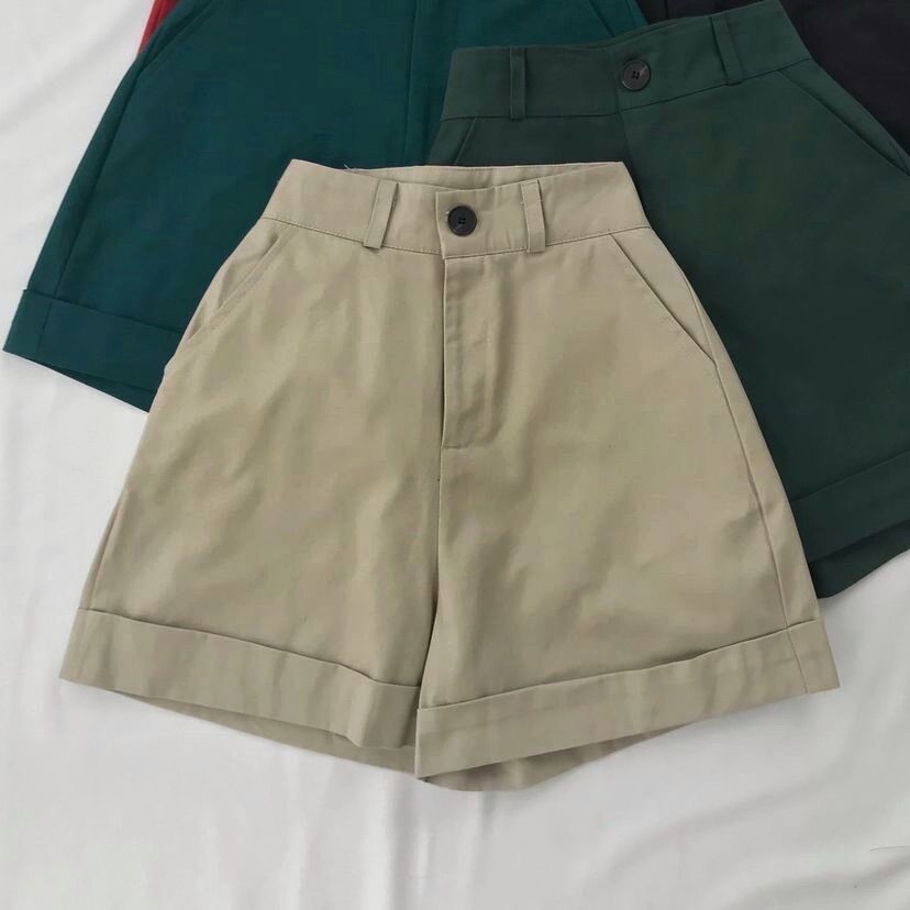 Quần Short Kaki Cạp Cao Nữ Form Rộng