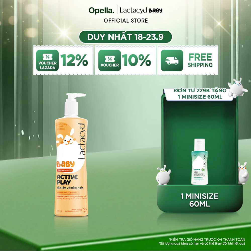 Sữa Tắm Gội Hằng Ngày Cho Bé Lactacyd Baby Active Play, Giúp Đề Kháng Da Và Bảo Vệ Bé Khỏi Vi Khuẩn 500ml