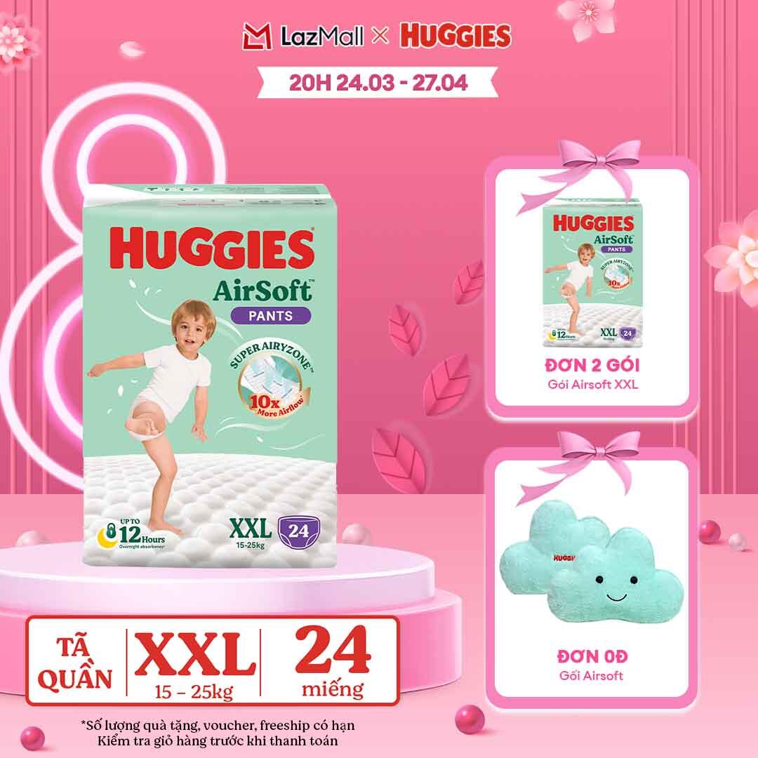 [CHỈ 20h 04-07.05 MUA LÀ CÓ QUÀ]  Tã quần Huggies Airsoft size XXL 24 miếng
