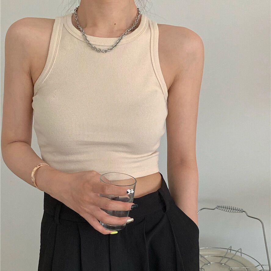Áo croptop ba lỗ body kiểu dáng basic chất liệu len tăm