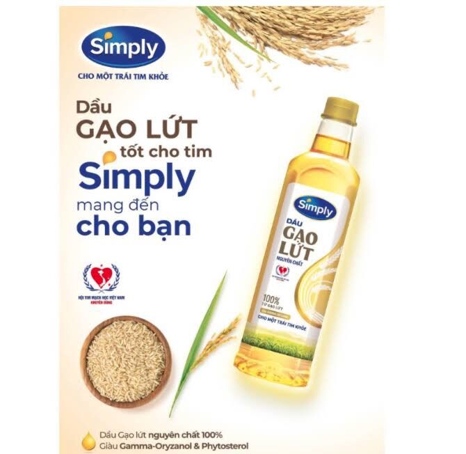 Dầu Simply gạo lứt chai 1 lít