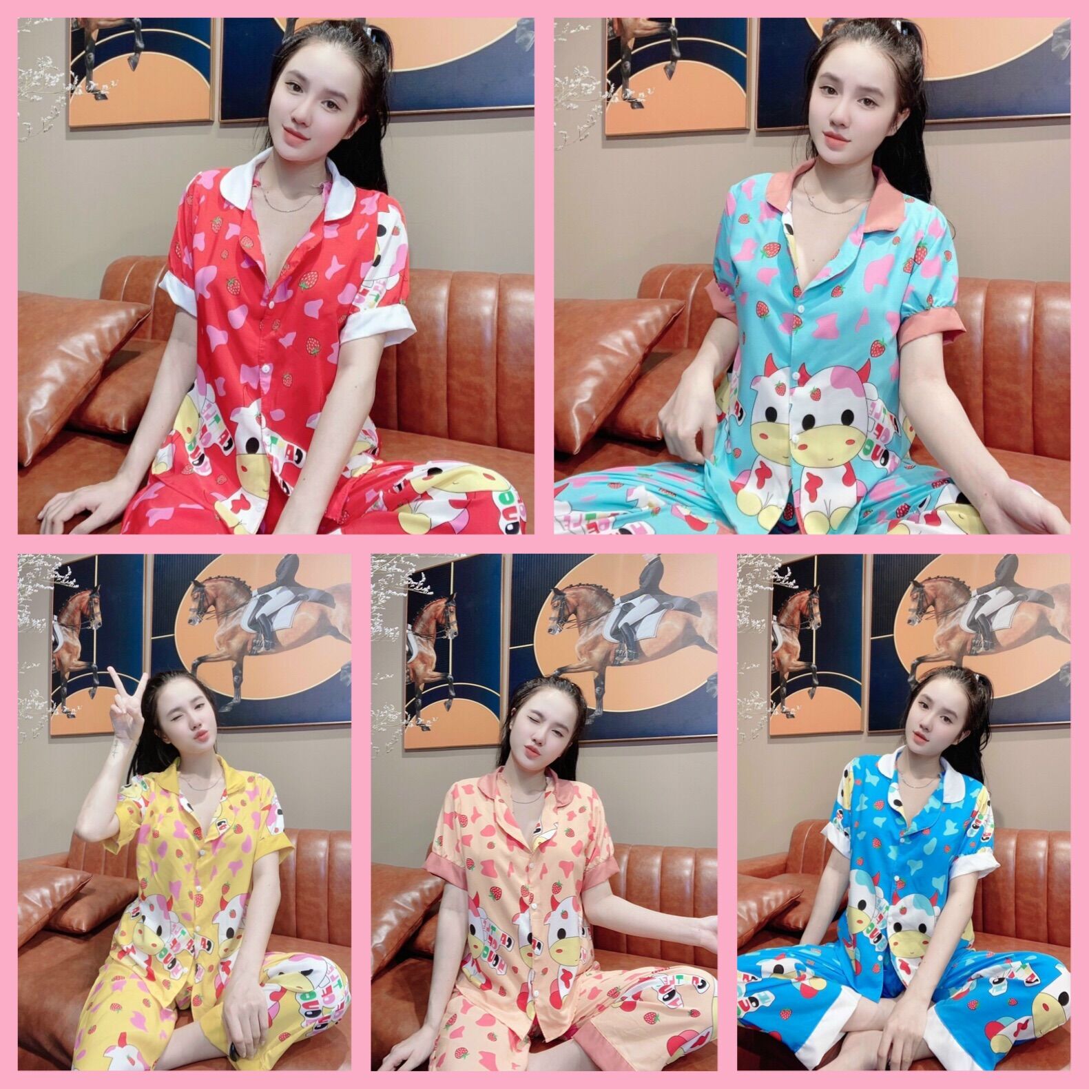 Đồ bộ tiểu thư pijama nữ tay ngắn lụa hàn vải mềm mịn in hoạ tiết dễ thương free size 40-55kg