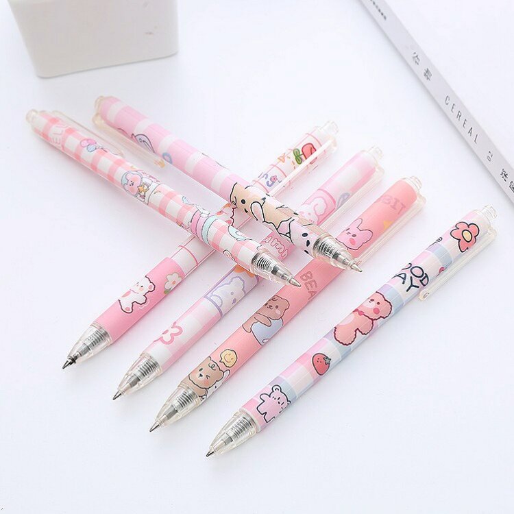 🌸 Bút bi học sinh mực nước gel xanh đen đỏ ngòi 0.5mm viết bấm vỏ nhám màu hồng phấn pastel dễ thương #A2801