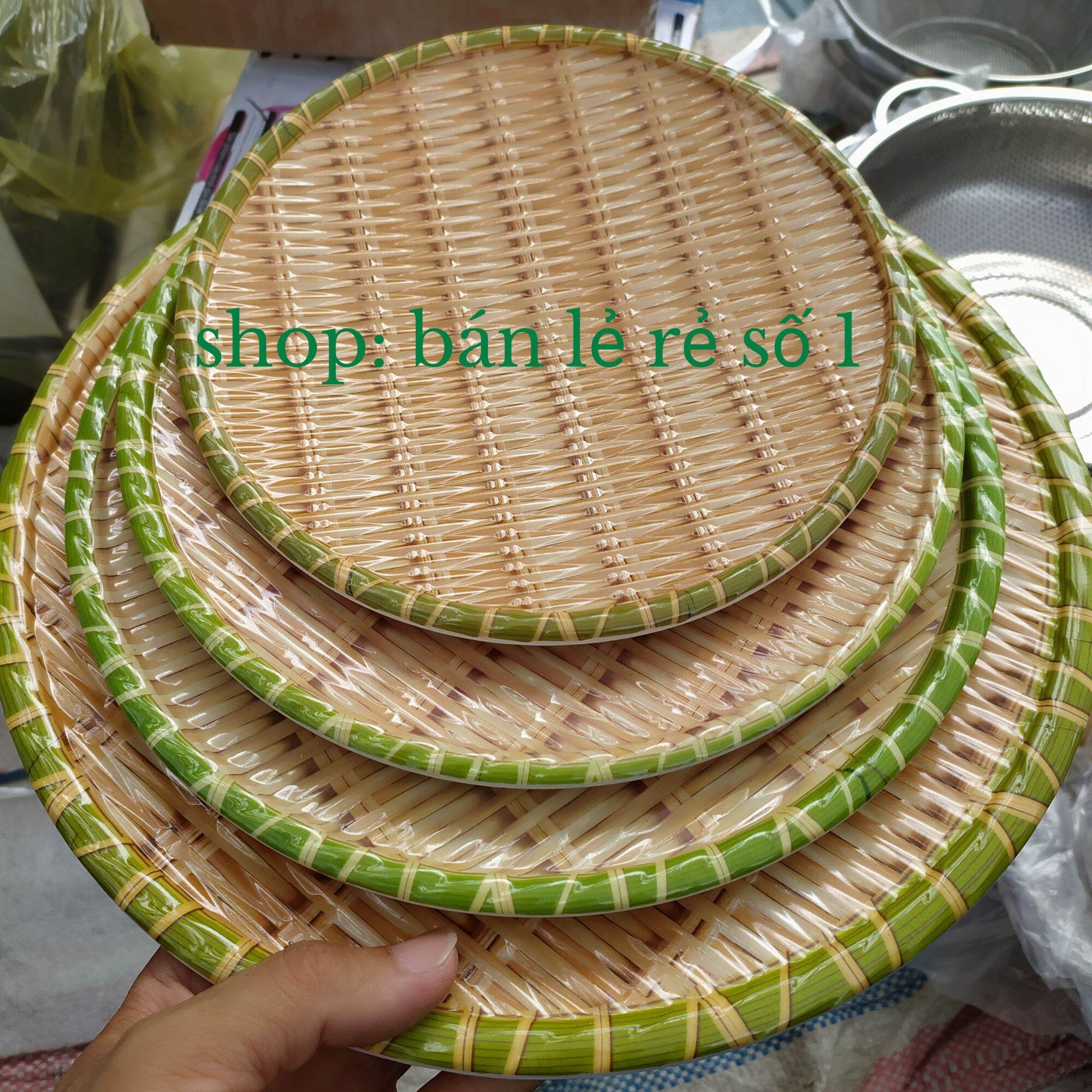 Đĩa đựng thức ăn, mẹt tre, loại đĩa nhựa giả mây