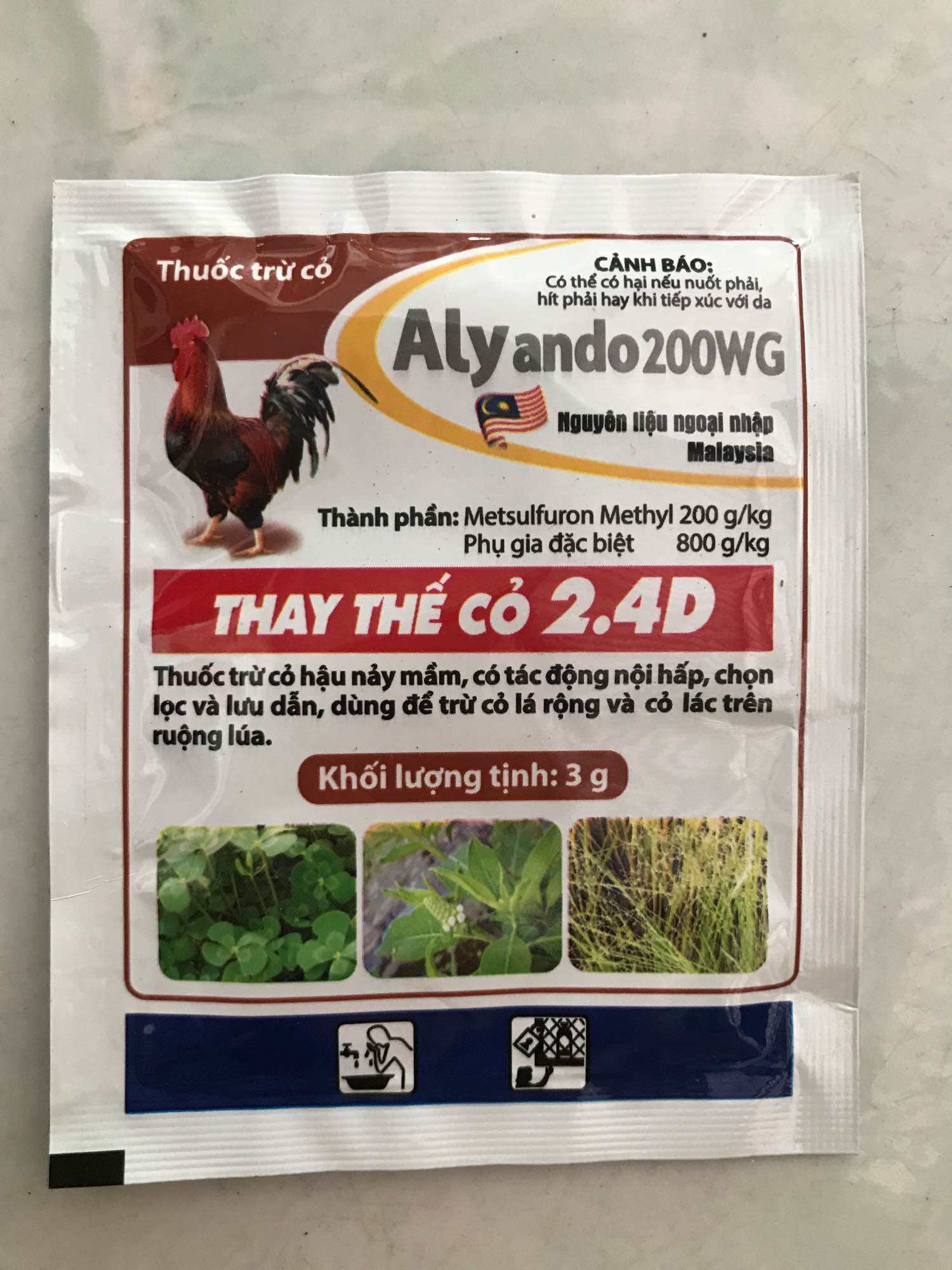 ( Thanh Phúc 64) 10 gói Thuốc trừ cỏ 2.4D Alyando 200wG, Thể tích: 3g ( dùng để diệt các loại cỏ lá rộng, cỏ lác trên ruộng lúa,)