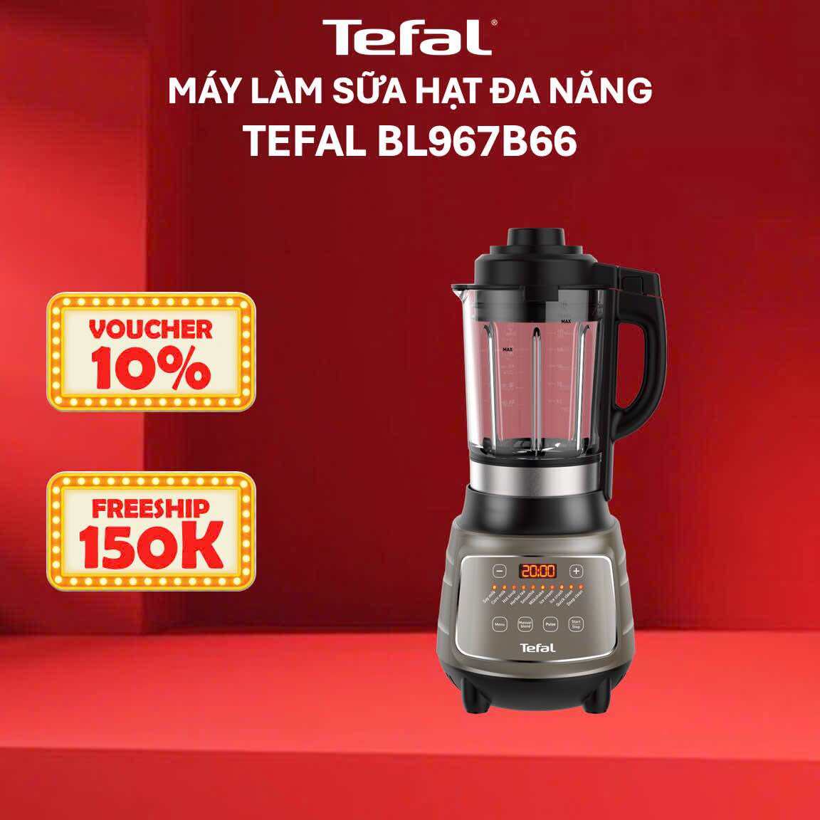 Máy làm sữa hạt và xay sinh tố đa năng Tefal BL967B66, 1300W - Công suất lớn, Làm sữa nhanh - 10 chức năng xay nấu - BH chính hãng 24 tháng