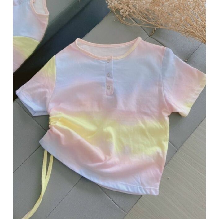Áo Loang Màu Rút Dây 1 Bên Croptop