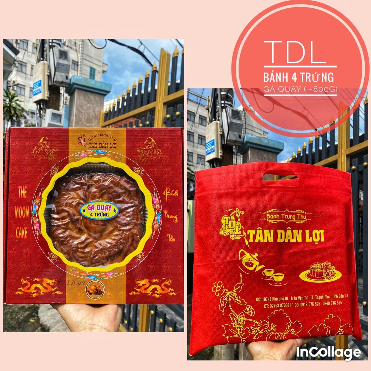 Bánh trung thu nhân gà quay 5trứng Tân Dân Lợi 600gr