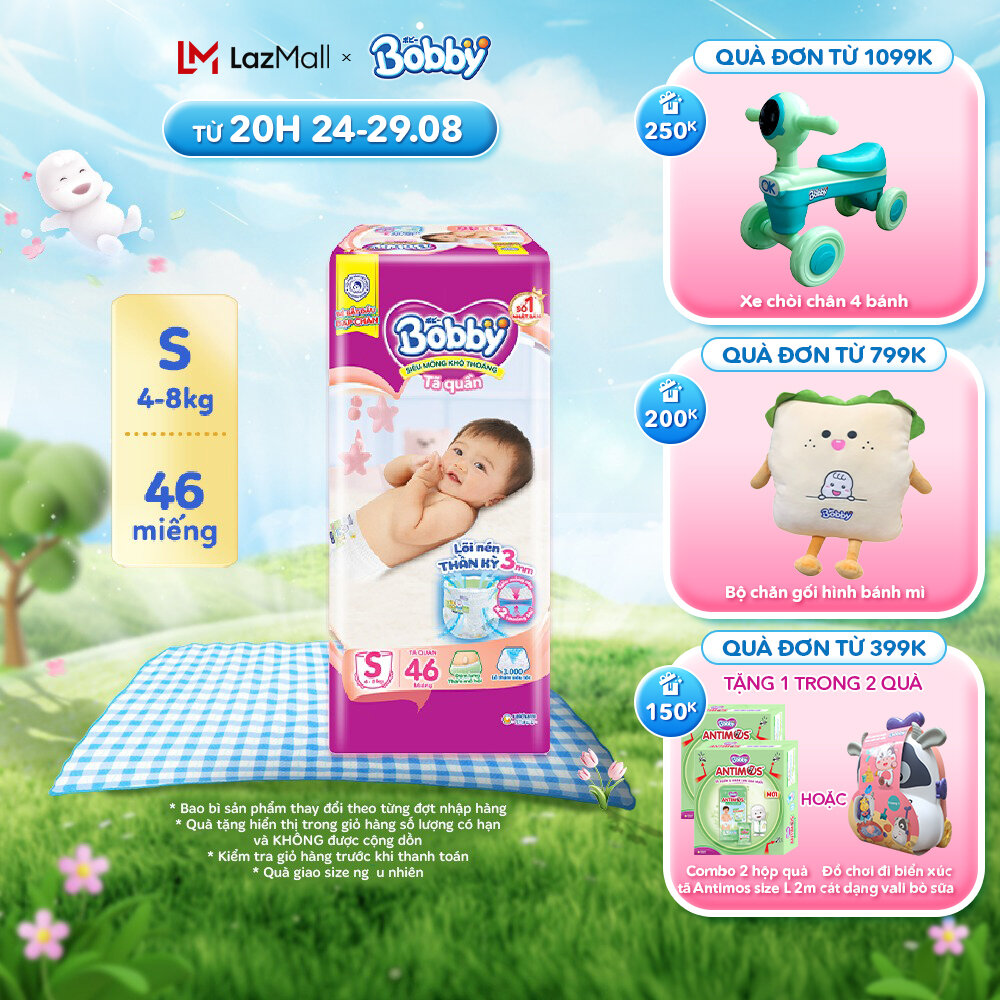 Tã quần Bobby Lõi nén thần kỳ 3mm - S46/M42/L36/XL32/XXL28/XXXL22