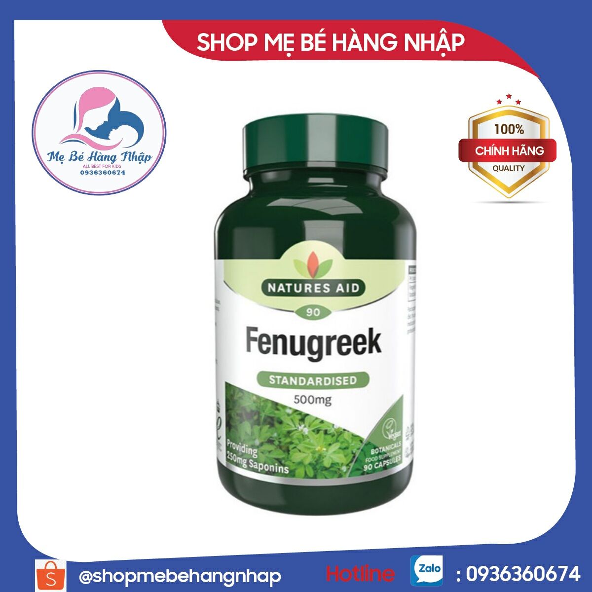 Viên uống lợi sữa cỏ cà ri Fenugreek Natures Aid 500mg.
