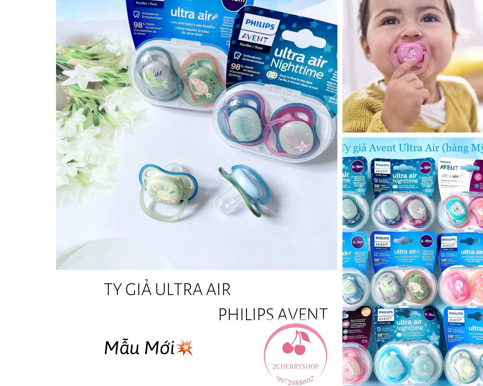 [HCM]Ty ngậm Ultra Air Philip Avent 0-6M 6-18M 18M+ thiết kế đầu ty nhám mềm và thoáng khí tạo cảm giác rất thoải mái cho bé