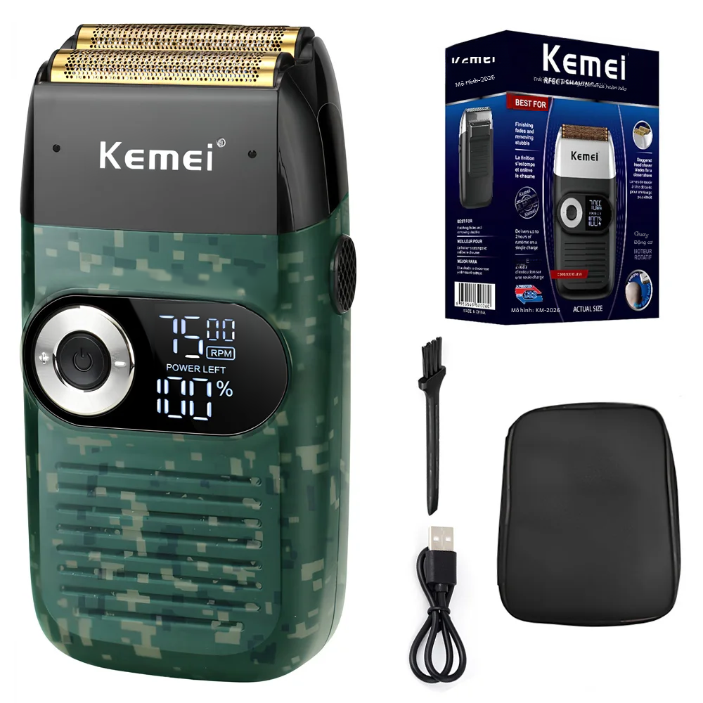 Kemei km-2026 máy cạo râu điện mạnh mẽ cho nam dao cạo quay có thể sạc lại với đầu nổi cạo râu khô và ướt sạc nhanh