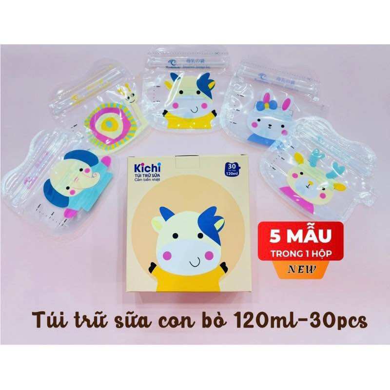 2 Hộp / Combo 64 túi trữ sữa Mẹ 120ml Kichi plus Hình Bò sữa Kichi Kichilachi K30V