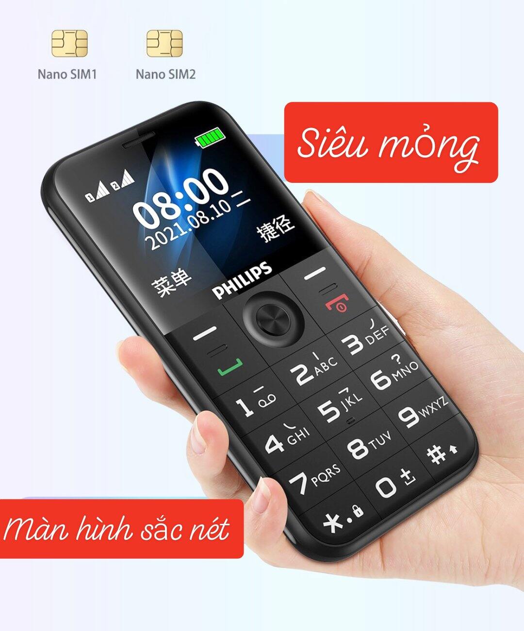 Điện thoại cơ bản PHI LIPS E309 màu đỏ chính hãng fullbox 2 sim 4G