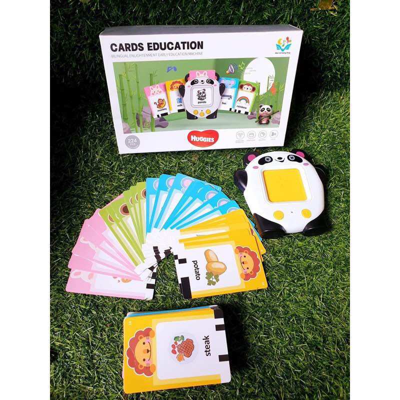 Máy đọc thẻ Tiếng Anh cho bé hkm huggies 112 thẻ hình gấu trúc và hổ con