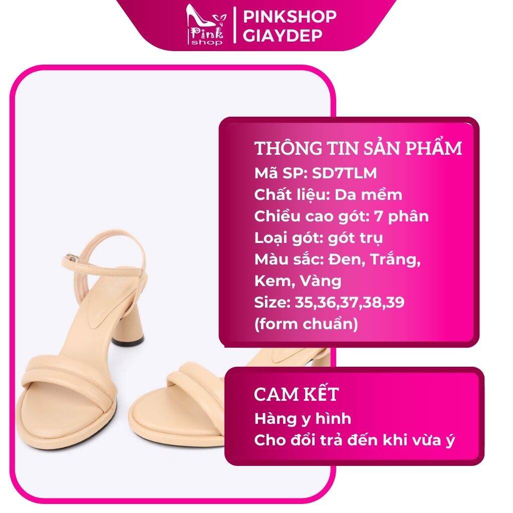 Giày cao gót PinkShopGiayDep sandal cao gót nữ kiểu mới đẹp đế vuông 7 phân quai ngang lót mút cực xinh SD7TLM