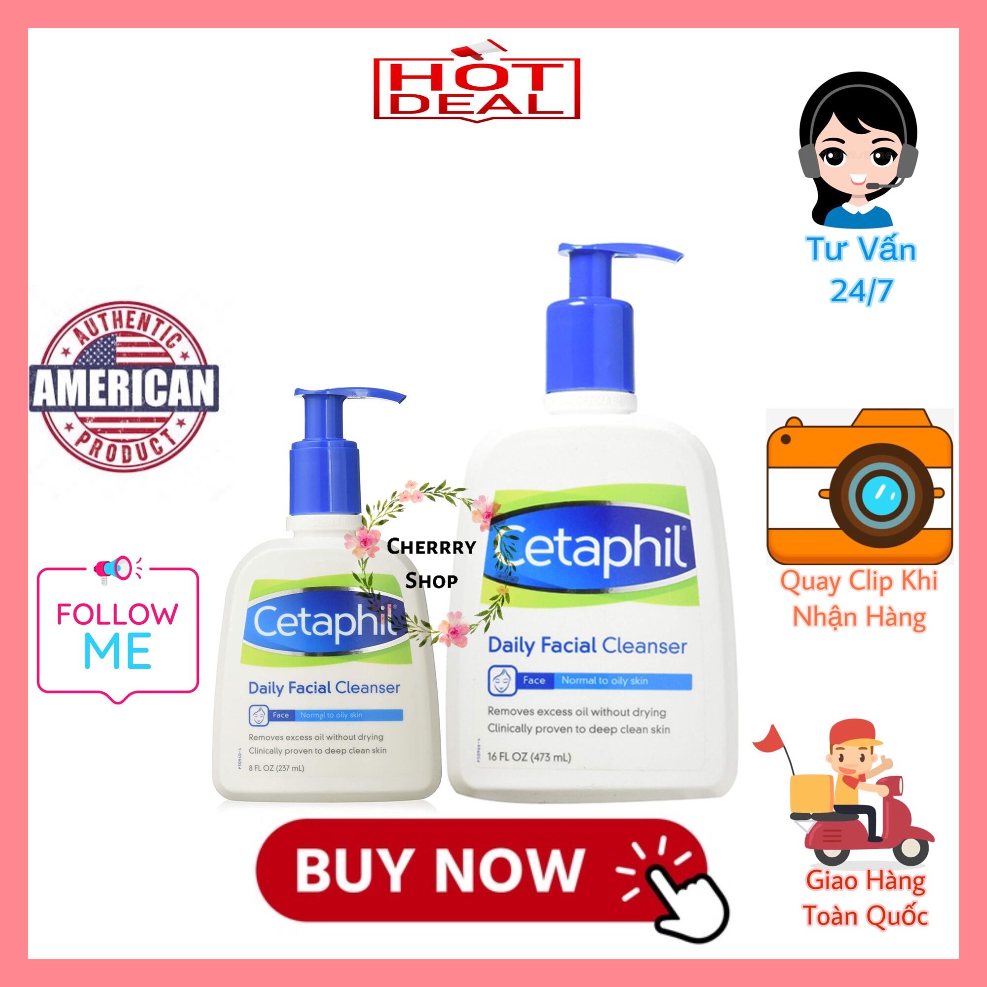 [Hcm][Hàng Canada] Sữa Rửa Mặt Dịu Nhẹ Không Tạo Bọt Cetaphil Daily Facial Cleanser (473Ml)