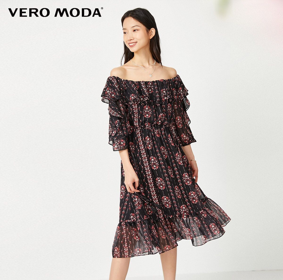 Vero Moda Đầm maxi trễ vai eo bo chun newtag