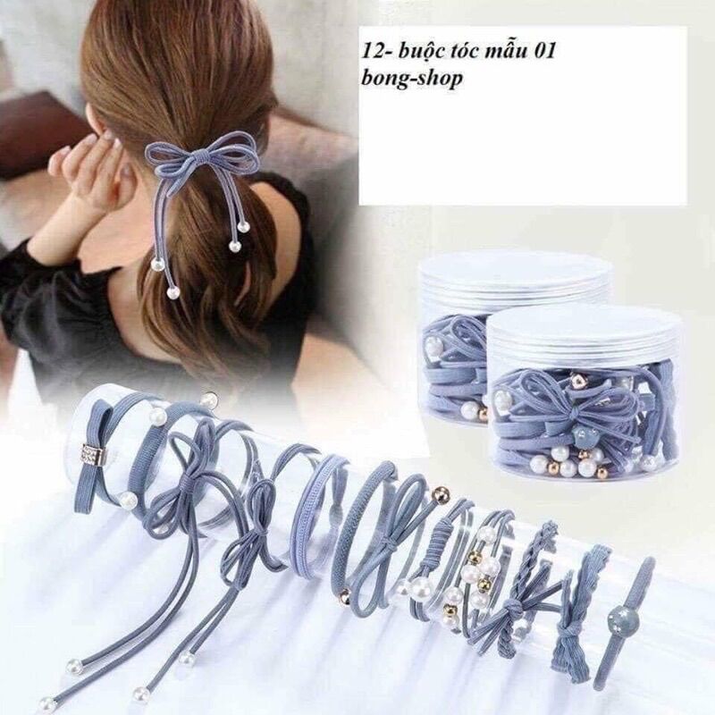 Hộp buộc tóc ngọc trai 12 chi tiết.